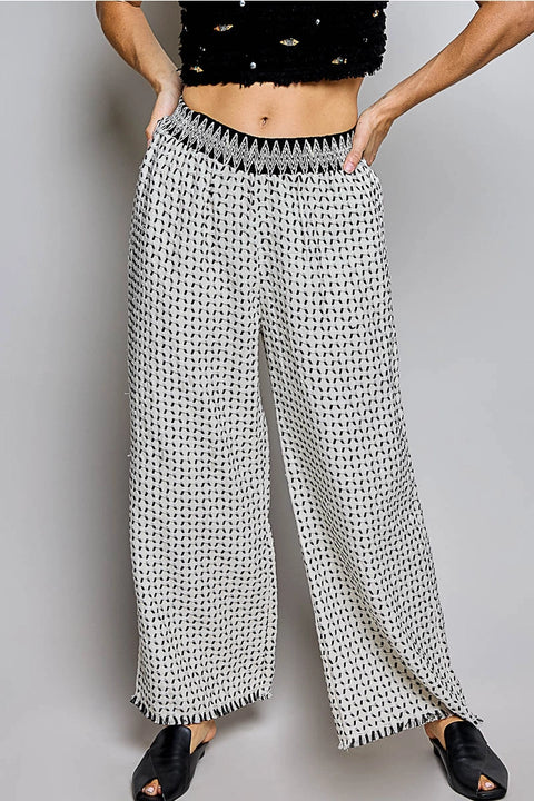 Allover Open-Weave Pattern Waistband Wide-Leg Pants