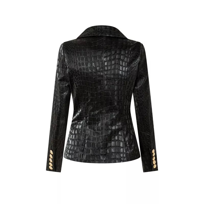 Whitney Black Pu Faux Croc Leather Luxury Fitted Double Brea-ALLARA-S-Urbanheer