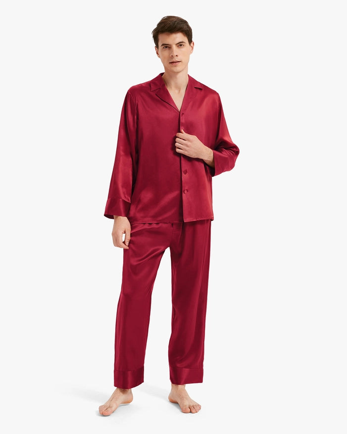 His & Hers Classic Silk Pajamas Claret-Pajamas-MommeSilk-XS-Men's-Urbanheer