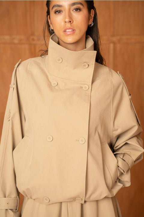 Urban Short Oversized Trench-Style Jacket with A Wrap Collar