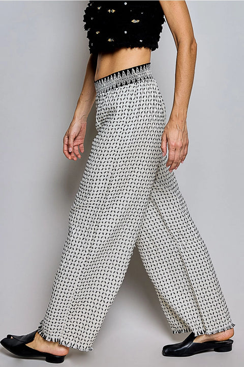 Allover Open-Weave Pattern Waistband Wide-Leg Pants