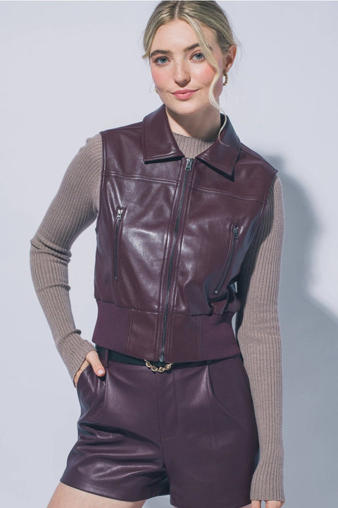Faux Leather Zip Up Vest