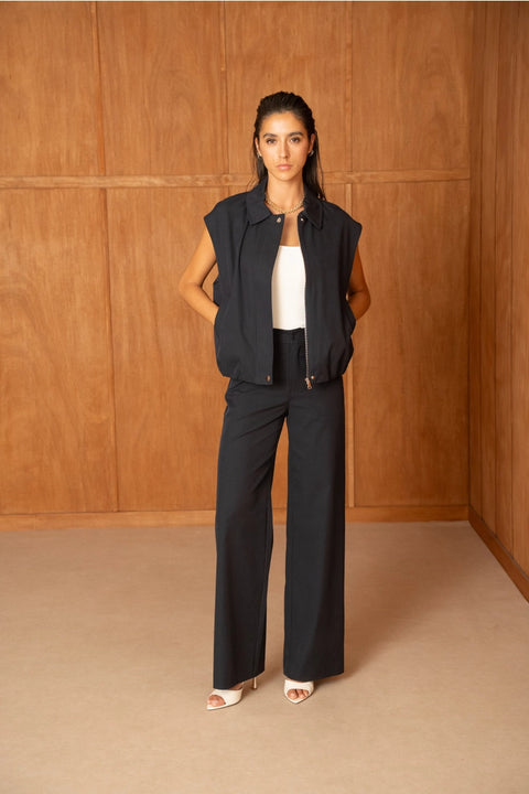 Urban Sleeveless Bomber Jacket with Lapel Collar