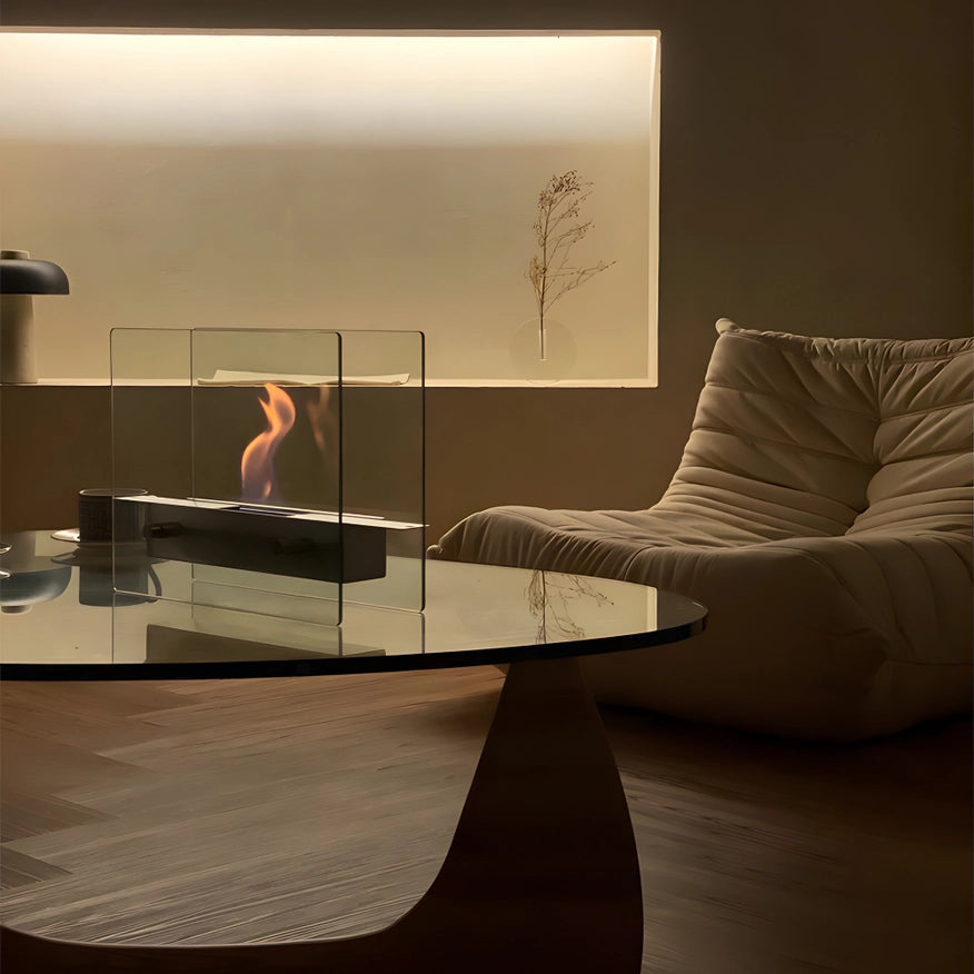 Silver Bio-Ethanol Tabletop Glass Fire Pit-Fire Pit-EP Design Lab-13.8"L x 5.1"W x 12"H-Urbanheer