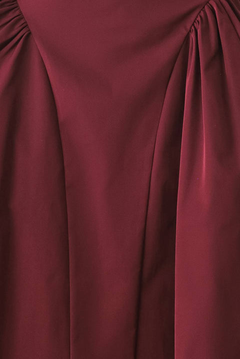 A Solid Woven Midi Skirt - Burgundy