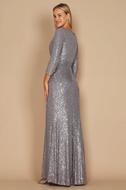 Long Sleeve Sequin Formal Dress Wholesale Charcoal-Dress-Dylan & Davids-Urbanheer
