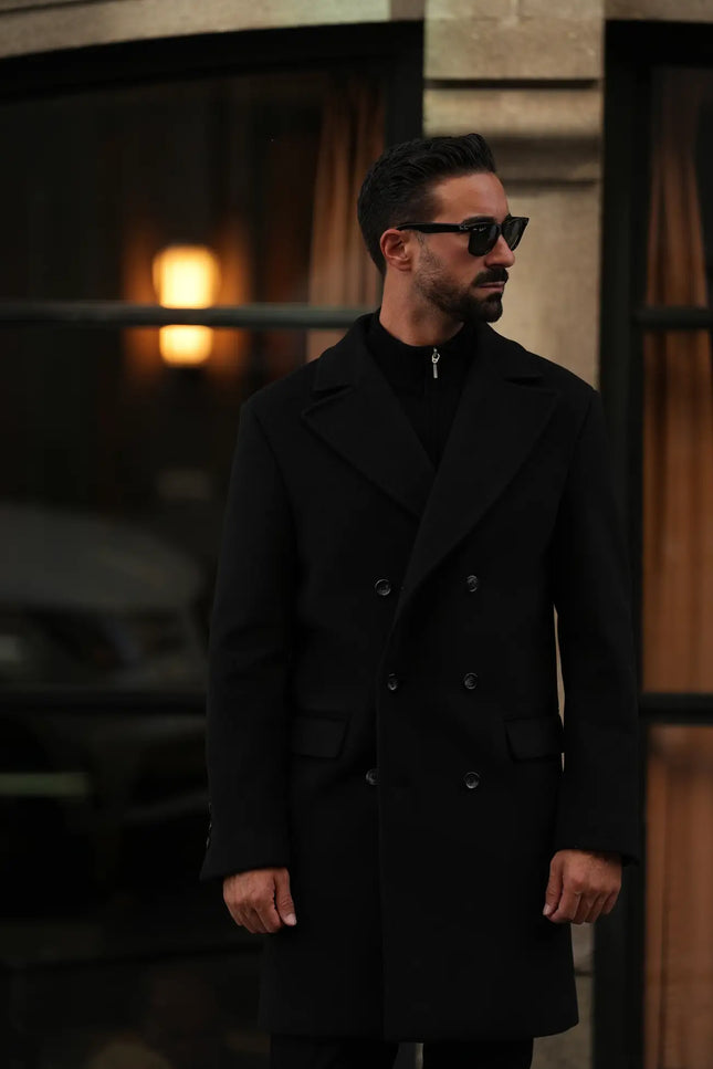 Double Breasted Overcoat Black-Clothing - Men-Donato-Urbanheer