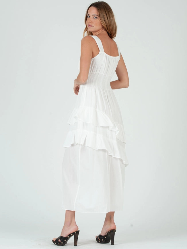 MELODY Tiered Hem Maxi Dress-White-Dress-Lucca Couture-XS-Urbanheer