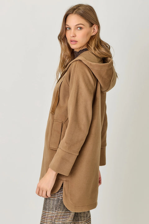 Hoodie Zip-Up Coat - Camel