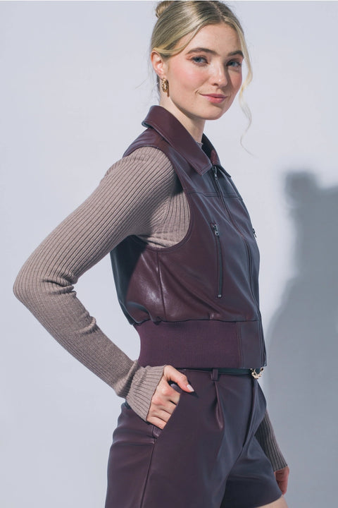 Faux Leather Zip Up Vest