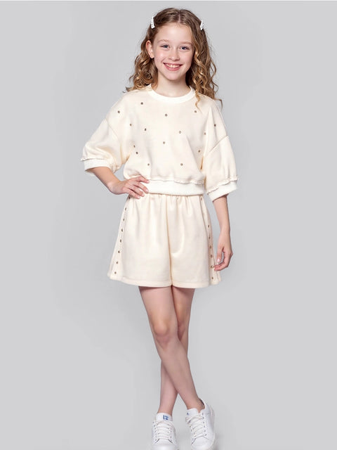Short Sleeve Rhinestone Embellished Scuba Sweatshirt