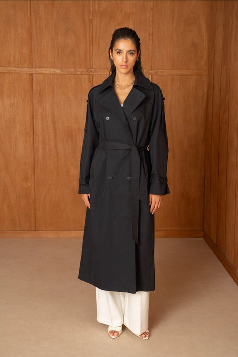 Utility Oversized Long Double-Breasted Trench
