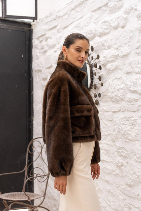 Synthetic Fur Jacket with Patch Pockets