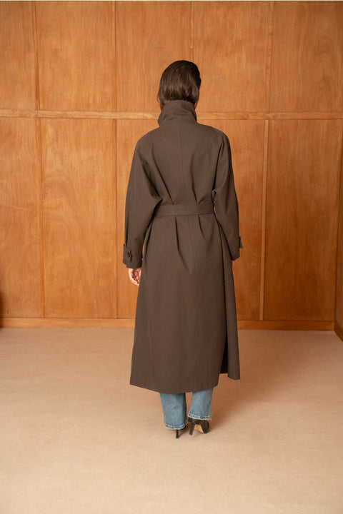 Utility Oversized Long Belted Trench with Stand-Up Collar