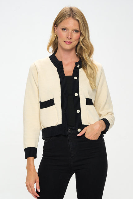 Knit Open Front Mini Cardigan With Buttons-Renee C.-Urbanheer