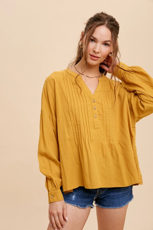 3/4 Placket Button Down with Pintuck GOLDEN POPPY-Shirt-In Loom-S-Urbanheer