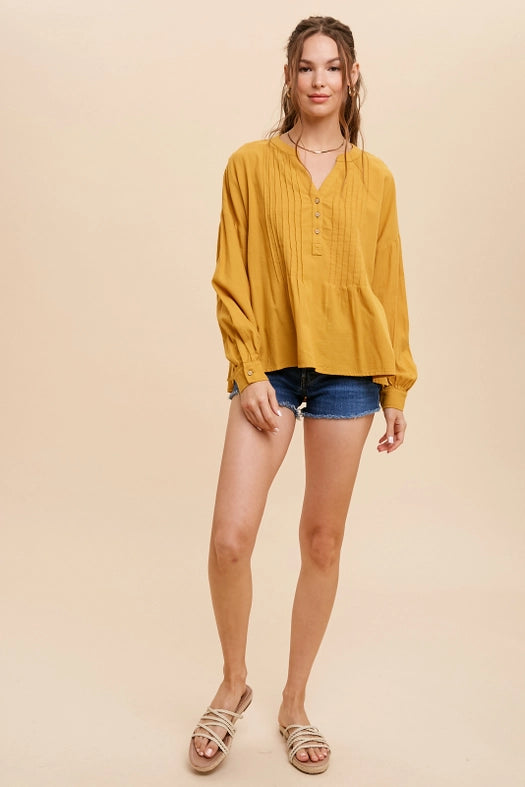 3/4 Placket Button Down with Pintuck GOLDEN POPPY-Shirt-In Loom-S-Urbanheer