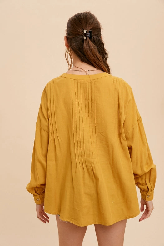 3/4 Placket Button Down with Pintuck GOLDEN POPPY-Shirt-In Loom-S-Urbanheer