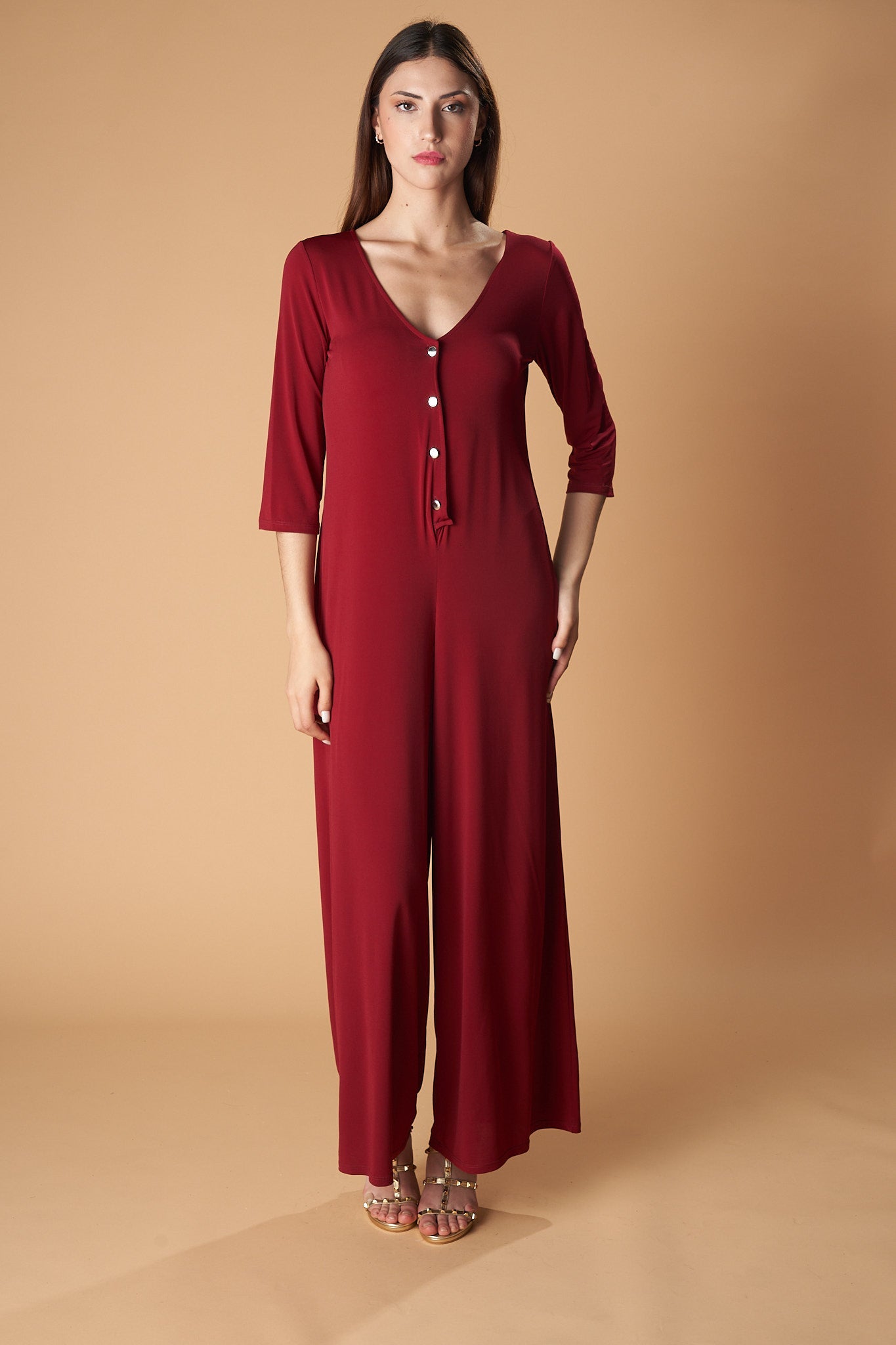 3/4 SLEEVE JUMPSUIT-MULTIDRESS-Ceylan Bcn-BURGUNDY-ONLY-Urbanheer