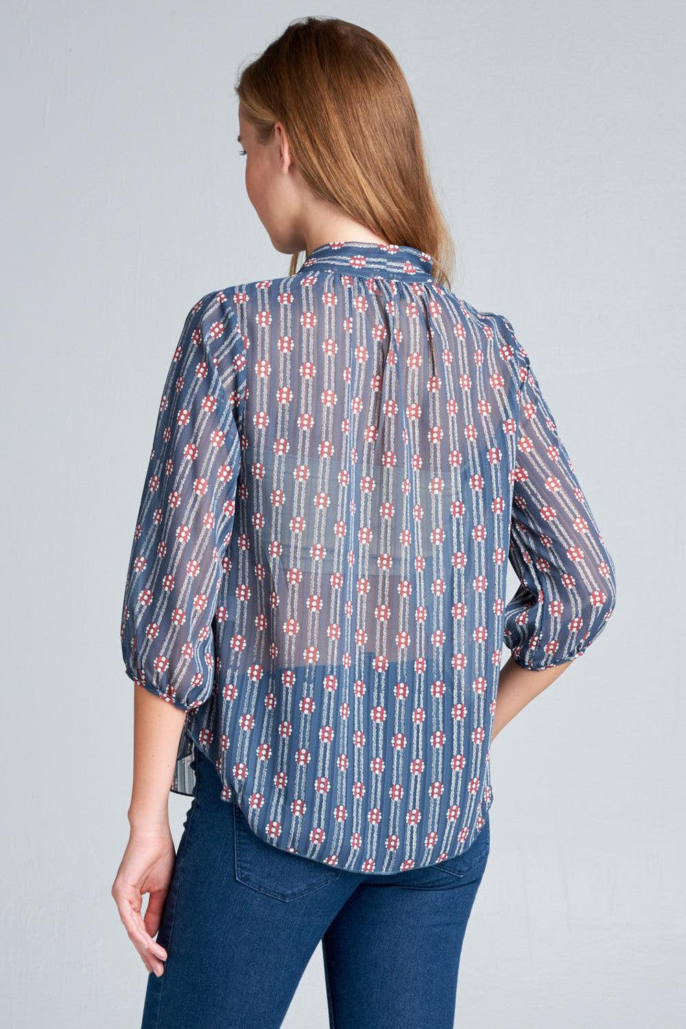 3/4 SLEEVE PAISLEY BLOUSE WITH A NECKTIE DETAIL-New Arrival-Reneecollection-Urbanheer