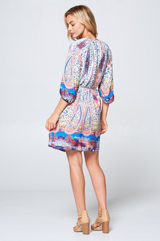 3/4 SLEEVE PRINT DRESS WITH TIE-New Arrival-Reneecollection-Multi-Small-Urbanheer