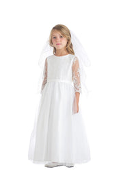 3/4 Sleeve Lace Top with Ankle Length Satin & Tulle-Dress-Sweet Kids, Inc.-2-White-Urbanheer