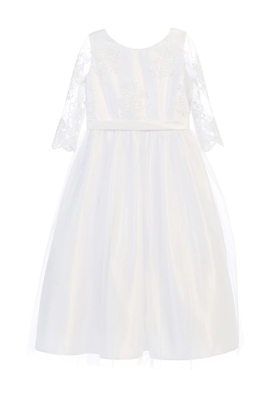 3/4 Sleeve Lace Top with Ankle Length Satin & Tulle-Dress-Sweet Kids, Inc.-2-White-Urbanheer