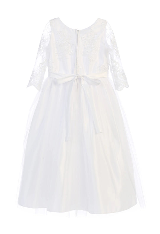 3/4 Sleeve Lace Top with Ankle Length Satin & Tulle-Dress-Sweet Kids, Inc.-2-White-Urbanheer