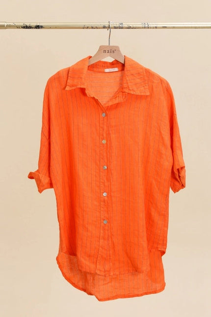 3/4 Sleeve Striped Linen Shirt