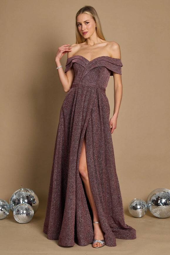 Dylan & Davids Long Off Shoulder Prom Dress-Dress-Dylan & Davids-4-Mauve-Urbanheer