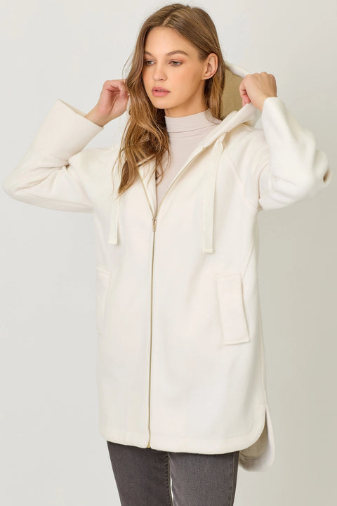 Mystree Hoodie Zip-Up Coat - Ivory