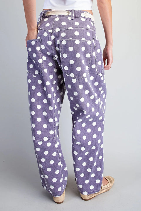 Polka Dot Front Tie Barrel Pants