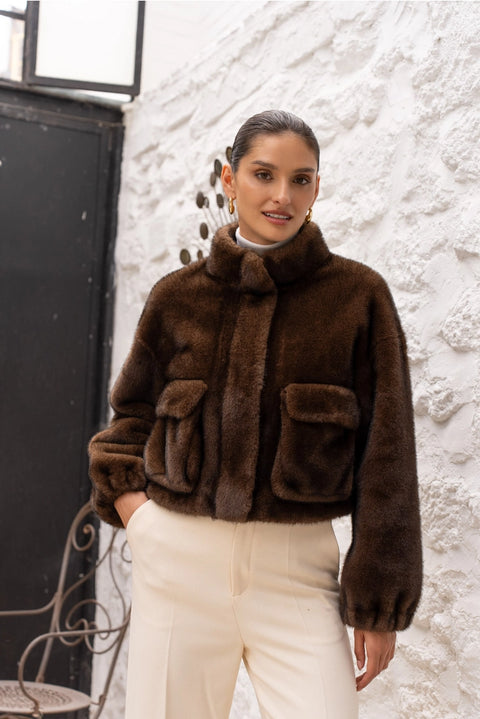 Synthetic Fur Jacket with Patch Pockets