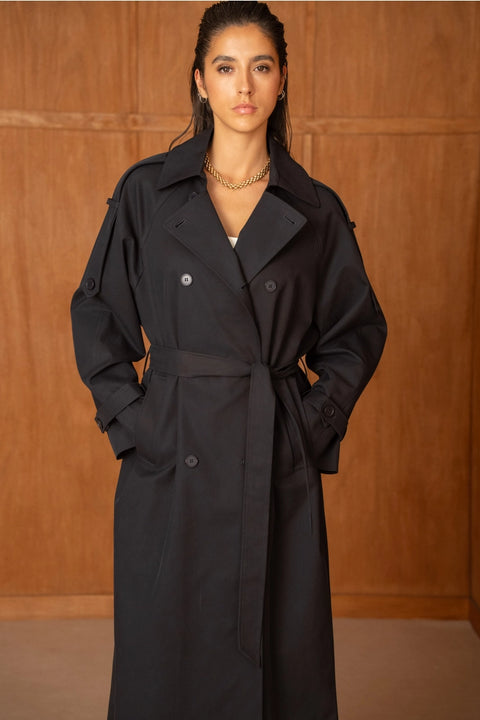 Utility Oversized Long Double-Breasted Trench