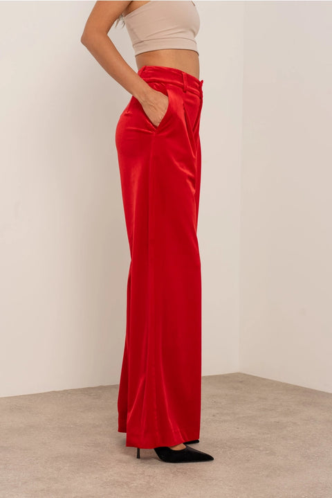 Wide Velvet Flowing Trousers with Double-Button Fastening