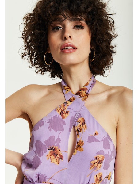 Liquorish Purple Floral Halter Neck Dress-Liquorish-6-Urbanheer