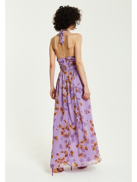 Liquorish Purple Floral Halter Neck Dress-Liquorish-6-Urbanheer