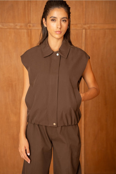 Urban Sleeveless Bomber Jacket with Lapel Collar
