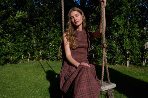Smocked Bodice Sleeveless Plaid Midi Dress