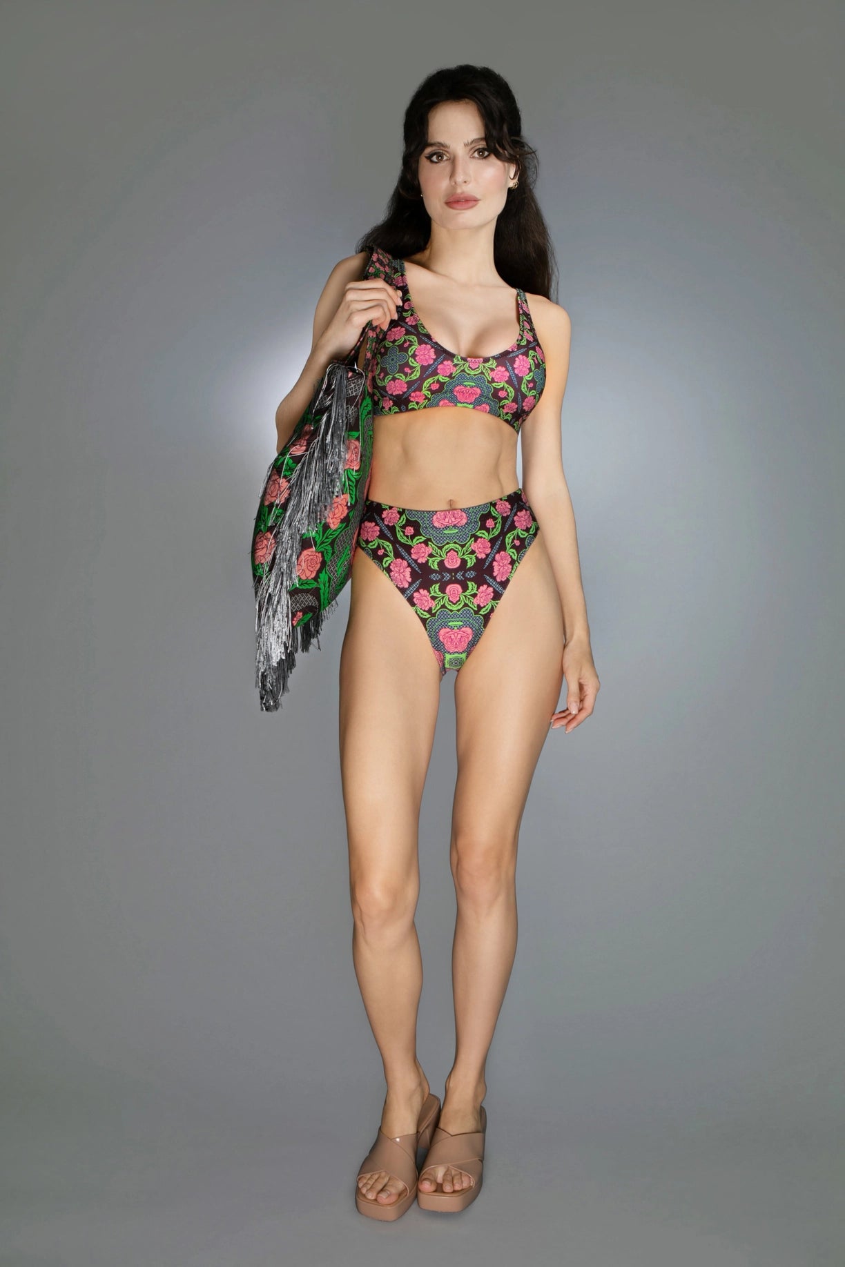 Multi-Hued Double-Layered Floral Roses Burgundy Pink Bikini-Nuvula-XS-Urbanheer