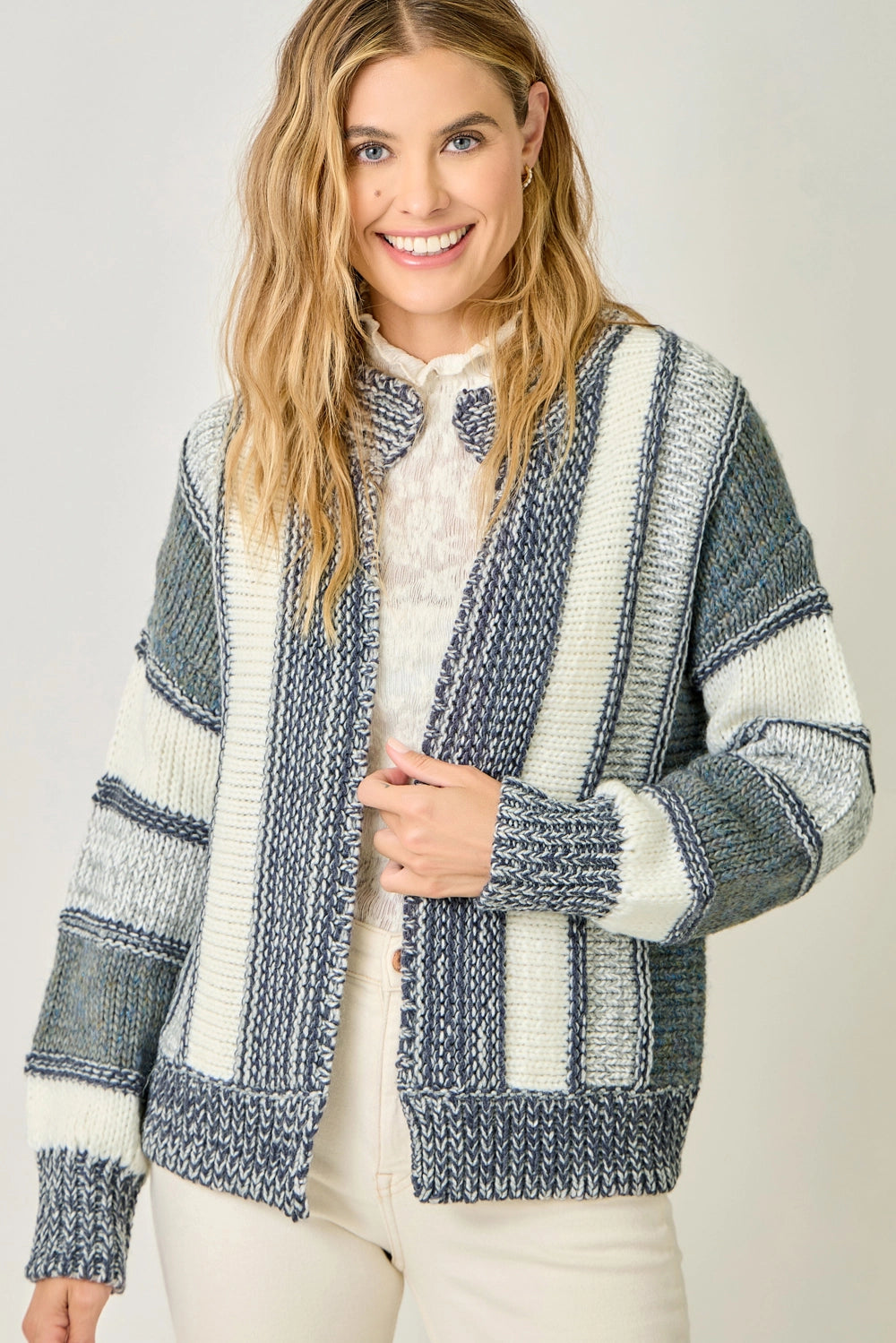 Color Blocked Sweater Cardigan