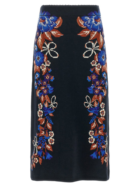 Farm Rio Bow Garden Knit Intarsia Skirt
