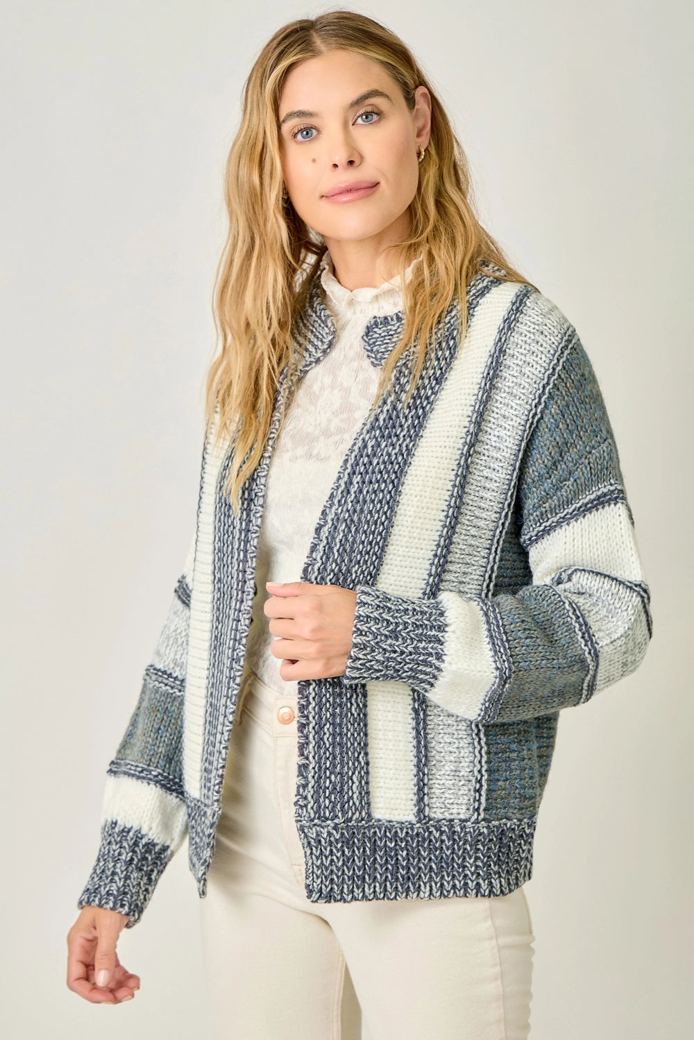 Color Blocked Sweater Cardigan