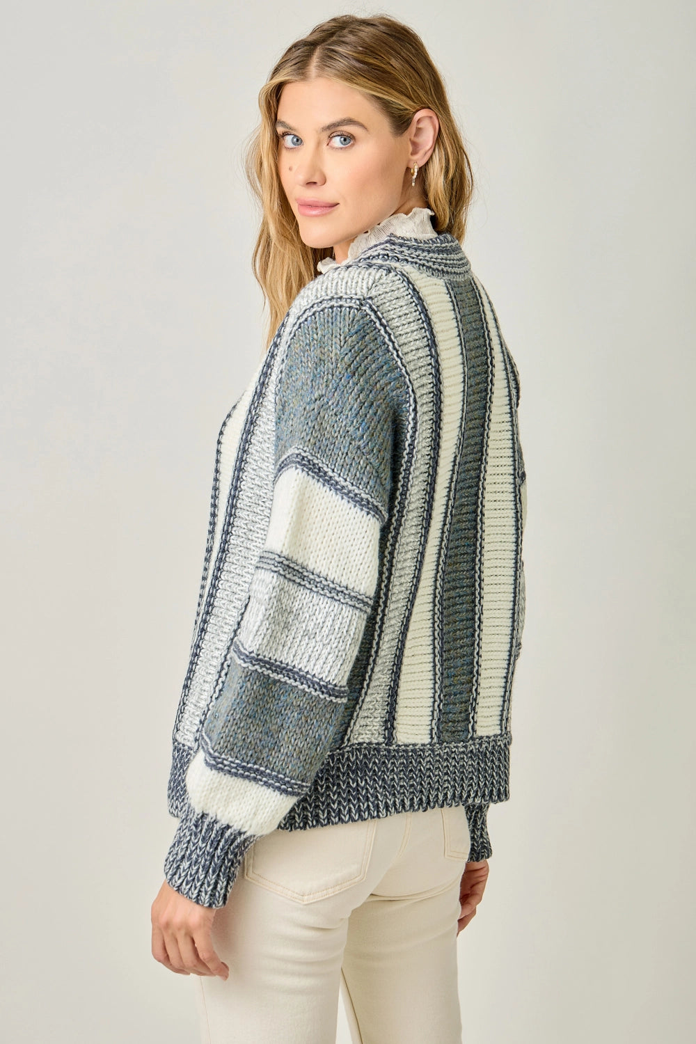 Color Blocked Sweater Cardigan