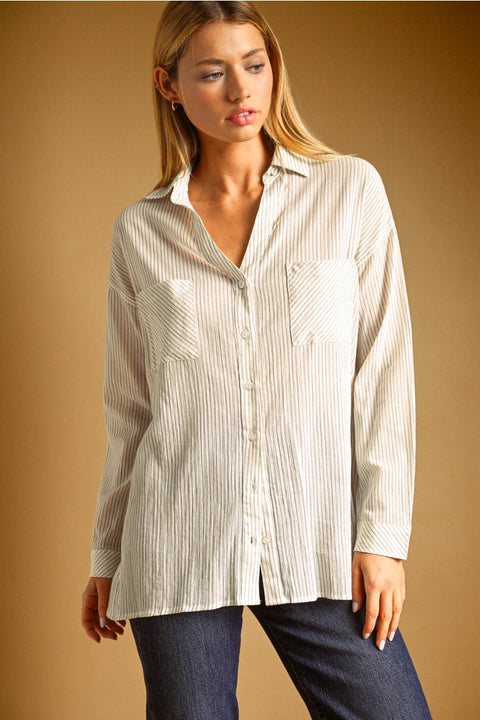 Striped Light Weight Button Down Shirts