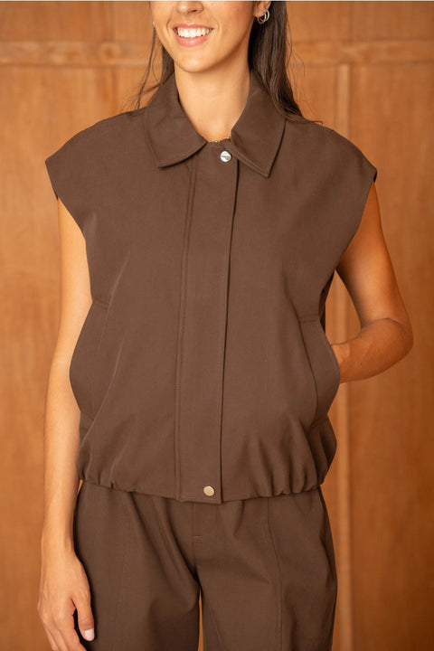 Urban Sleeveless Bomber Jacket with Lapel Collar