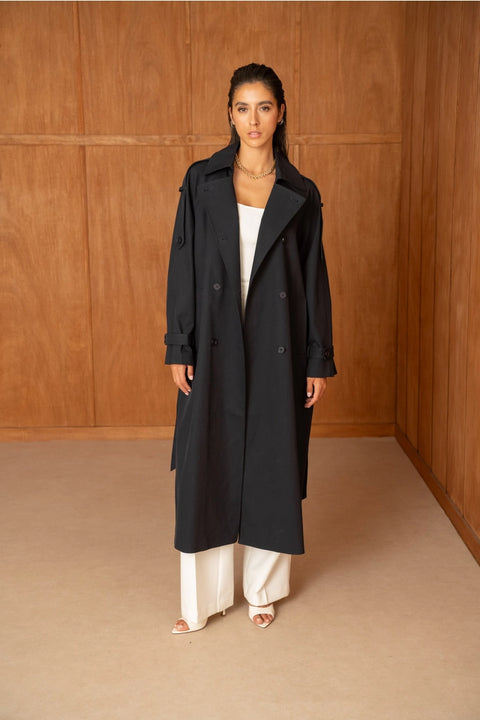 Utility Oversized Long Double-Breasted Trench