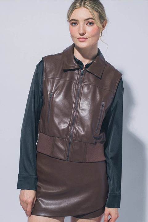 Faux Leather Zip Up Vest