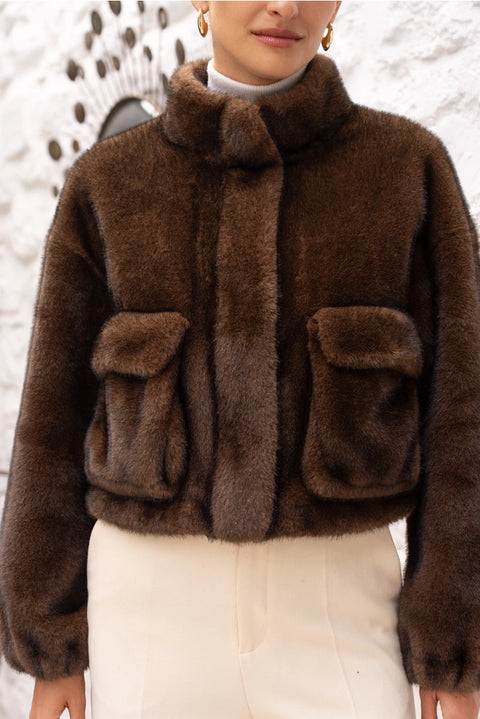 Synthetic Fur Jacket with Patch Pockets