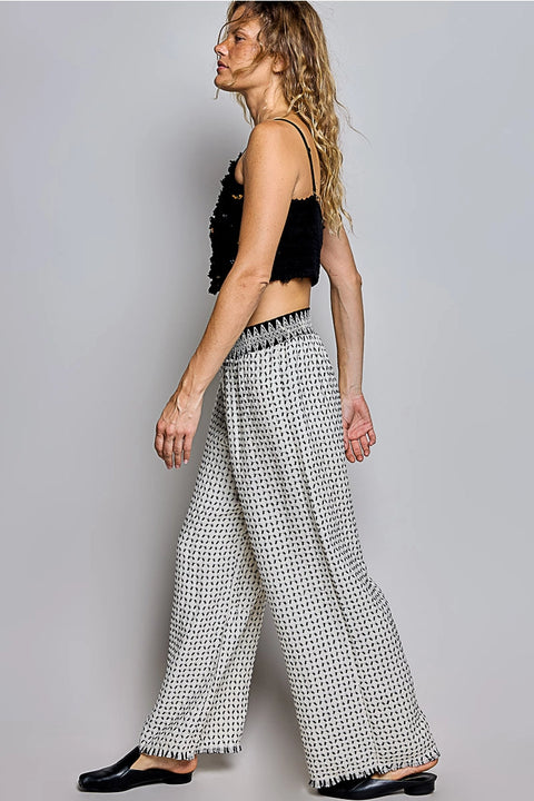 Allover Open-Weave Pattern Waistband Wide-Leg Pants